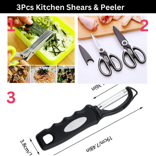 3Pc Kitchen Shears & Peeler